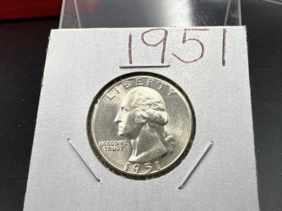 1951 P 25c Washington Silver Quarter BU UNC Die Crack On Forehead