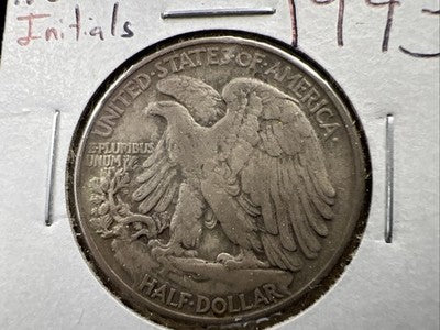 1943 P Walking Liberty Half Dollar Coin Missing Initials Variety CH VF Very Fine