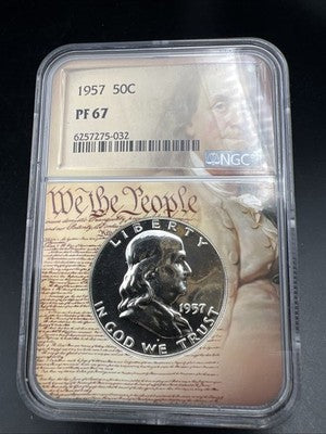 1957 Franklin Silver Half Dollar Coin PF67 NGC Independence Holder Gem Proof