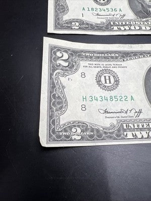 Lot of 4 1976 $2 FRN Two Dollar Bicentennial Federal Reserve Notes VF + #522