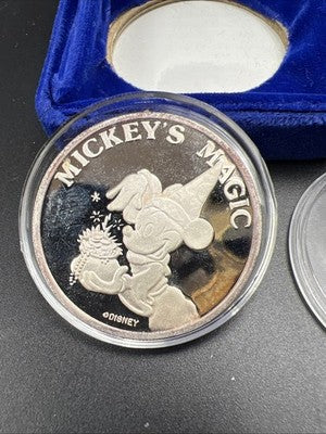 Mickey's Magic 1987 Disney Good Luck 1 Oz Silver Coin in Box