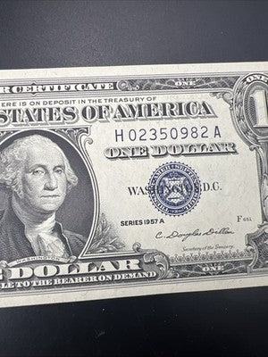 1957 A $1 One Dollar United States Silver Certificate Blue Seal Choice UNC #982