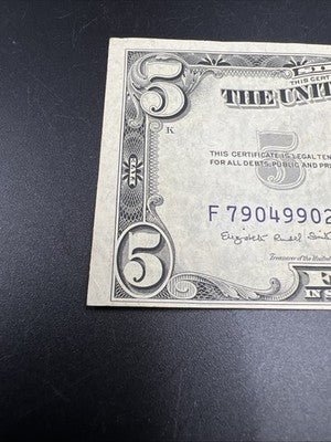 1953 B $5 Five Dollar Silver Certificate XF EF Extra Fine Circ #902
