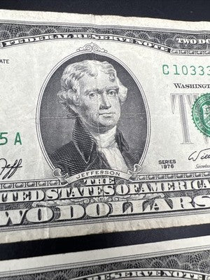 $2 Bill Collector's Lot Lucky 333s repeat Serial # 1976 $2 & 2017 $2 Bills Circ