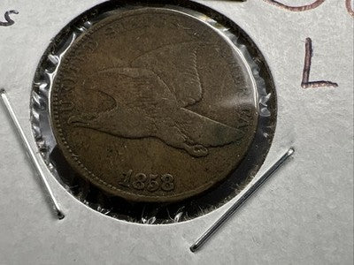 1858 1c Flying Eagle Cent Coin Low Leaves FS-901 Variety Fine Circ