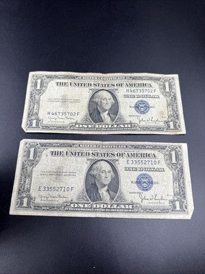 2 Note Lot 1935 D Wide & Narrow Margin US Silver Certificate Variety Set VG Circ