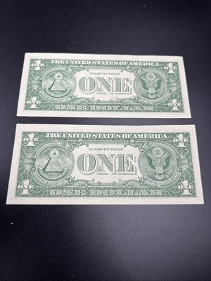 2 Consecutive 1957 B $1 One Dollar Silver Certificates CH AU / UNC #43