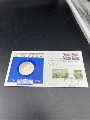 1992 White House Commemorative 90% Silver Dollar Coin in FDOI Stamp Pack