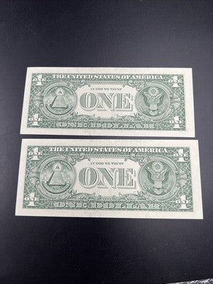 2 Consecutive 2017 A $1 FRN Federal Reserve Notes CH UNC Repeat Serial #58255585
