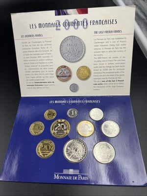 2000 France Monnaie de Paris 10 Piece Coin Mint Uncirculated Set in Folder