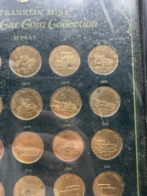 Franklin Mint Antique Car Collection 25 Medal Set in Display Frame Used