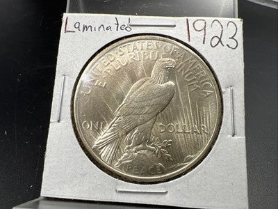 1923 P $1 Peace Silver Dollar Coin Laminated Planchet Error Reverse BU UNC