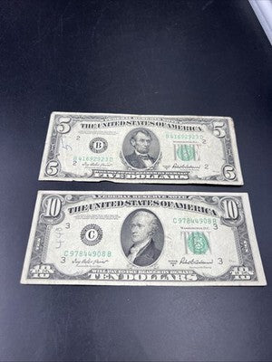 FRN Collector's Lot 1950 B $5 & $10 Federal Reserve Note Bills VG / F #908