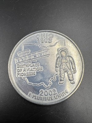Large 3 Inch Novelty Pewter Coin/Coaster/Paperweight 2002 Ohio State Quarter