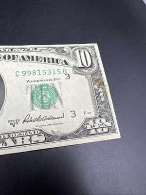 1950 B $10 FRN Federal Reserve Note Fine Details Taped Torn Edges