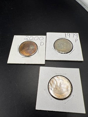 Toner Trio 2x 1979 SBA Susan B Anthony & 2000 D Sacagawea Dollar Coins BU UNC #A