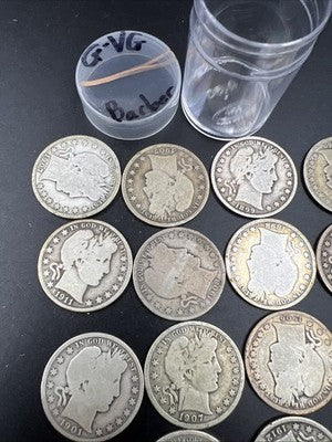 20 Coin Roll Barber 90% Silver Half Dollar Coins G-VG Good Conditions S#V