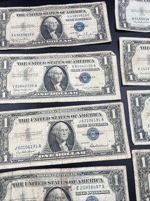 Lot of 10 VERY CIRC 1957 1935 $1 Dollar Silver Certificate Blue Seal Notes #87