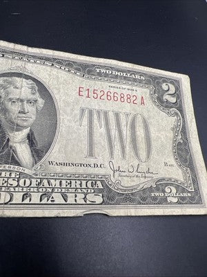 1928 G $2 Two Dollar Legal Tender United States Red Seal Note G / VG Circ #6688