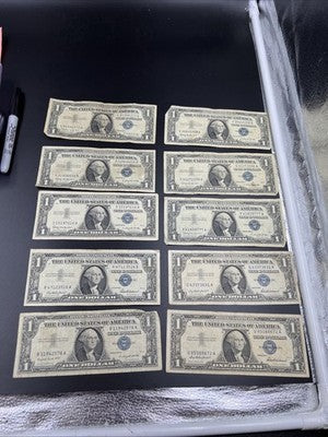 Lot of 10 1957 $1 Dollar Silver Certificate Blue Seal Notes VG+ Circ #76