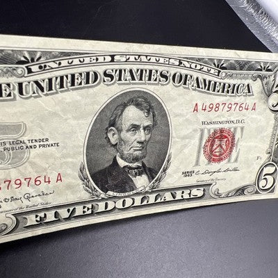 1963 $5 USN United States Note Red Seal VF Very Fine Circ #64