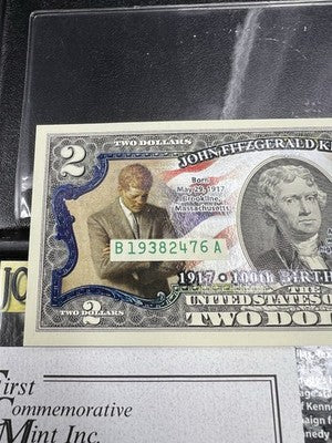 JFK Collection 2017 $2 Colorized Two Dolalr Bill FRN & Kennedy Half Dollar #76