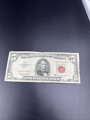 1963 $5 * Star Five Dollar USN United States Note Fine Circ #639