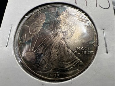 1995 1 Oz ASE American Silver Eagle Coin BU UNC Neat Toning Toner