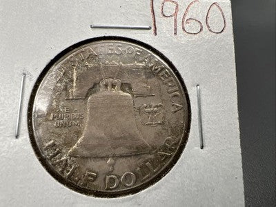 1960 P Franklin Half Dollar Silver Coin Choice BU UNC Neat Toning Reverse #C