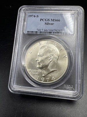 1974 S $1 Ike Eisenhower 40% Silver Dollar Coin PCGS MS66 Gem BU Certified #57
