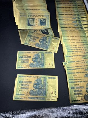 Lot Of 100 Zimbabwe 100 Trillion Dollars Gold Foil Novelty Notes