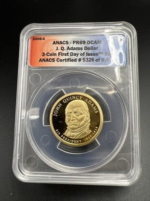 2008 S $1 John Quincy Adams PR69 DCAM Presidential Dollar Coin ANACS #26
