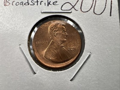 2001 P 1c Lincoln Cent Off Center Broadstrike Error BU UNC RB #a