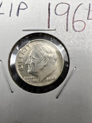 Error Collector's Lot 1964 10c Clipped Silver Dime & Blank Cent Planchet UNC