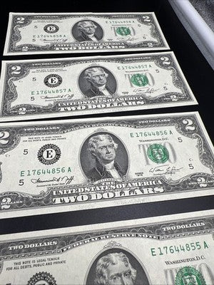 5 Consecutive 1976 $2 FRN Federal Reserve Bicentennial Notes CH AU #54