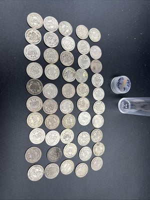 50 Coin Barber 90% Silver Dime Roll AG About Good Circ Conditions SK#g