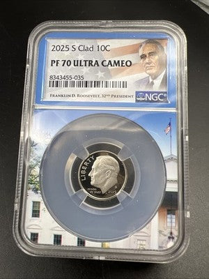 2025 S 10c Roosevelt Clad Proof Dime Coin PF70 UCAM NGC Roosevelt Holder #35