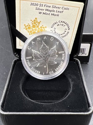 2020 W 1 Oz Canada Silver Maple Leaf Coin Gem BU Box & COA