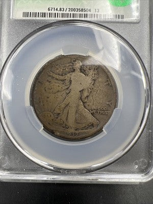 1917 D 50c Walking Liberty Silver Half Dollar Coin CAC G Details