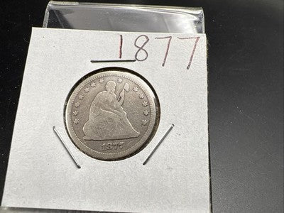 1877 Seated Liberty Silver Quarter Coin Choice AG About Good / Good
