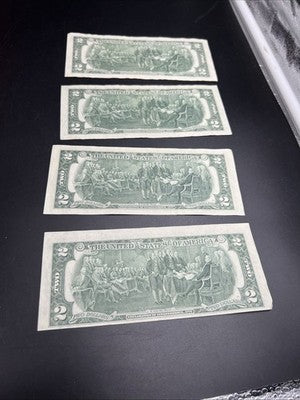 Lot of 4 1976 $2 FRN Two Dollar Bicentennial Federal Reserve Notes VF + #522