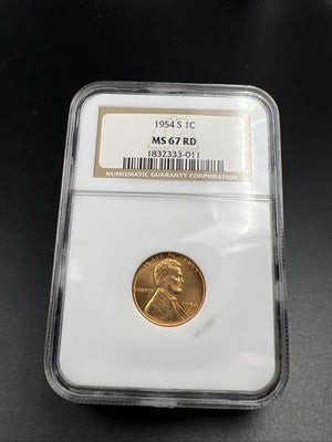 1954 S 1c Lincoln Wheat Cent Penny MS67 Red Gem BU UNC #333-011