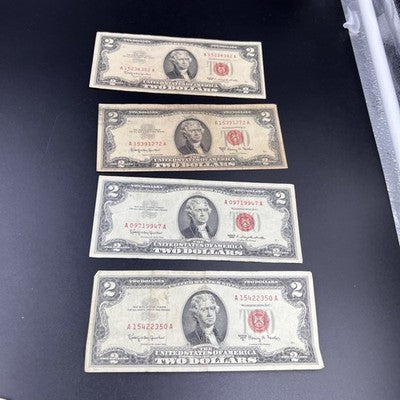 Lot of 4 1963 $2 Two Dollar USN United States Notes Red Seal Very Circ #50