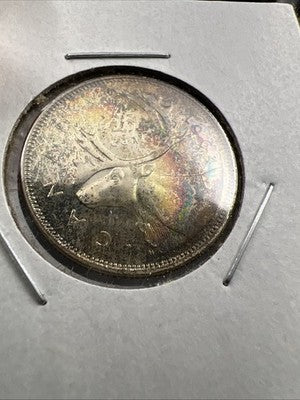 1964 Canada 25 Cents Silver Coin Nice Toning Toner Uncirculated