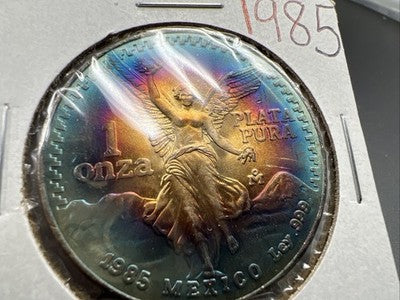 1985 Mexico Libertad 1 Oz Silver Coin Monster Toning Toner PQ Blue Rainbo Gem BU