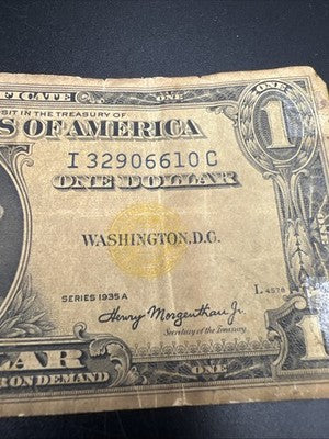 1935 A $1 North Africa Yellow Seal Silver Certificate Damaged Ugly Very Circ #10