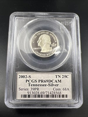 2002 S Proof Silver Tennessee Statehood Quarter Coin PCGS PR69 DCAM #568