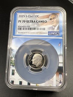 2025 S 10c Roosevelt Clad Proof Dime Coin PF70 UCAM NGC Roosevelt Holder #35