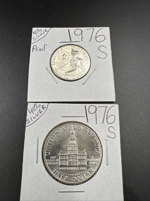 Bicentennial Collector's set 1976 S 40% Silver 25c & 50c Kennedy Half Dollar