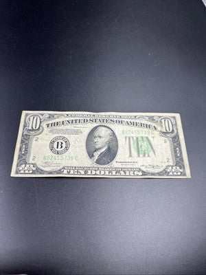 1934 A $10 FRN Ten Dollar Federal Reserve Note New York District Fine Circ #39